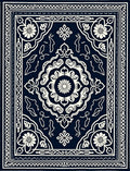 Navy Ivory Floral Medallion Border Rug