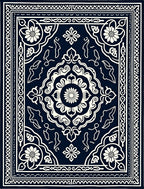 Navy Ivory Floral Medallion Border Rug