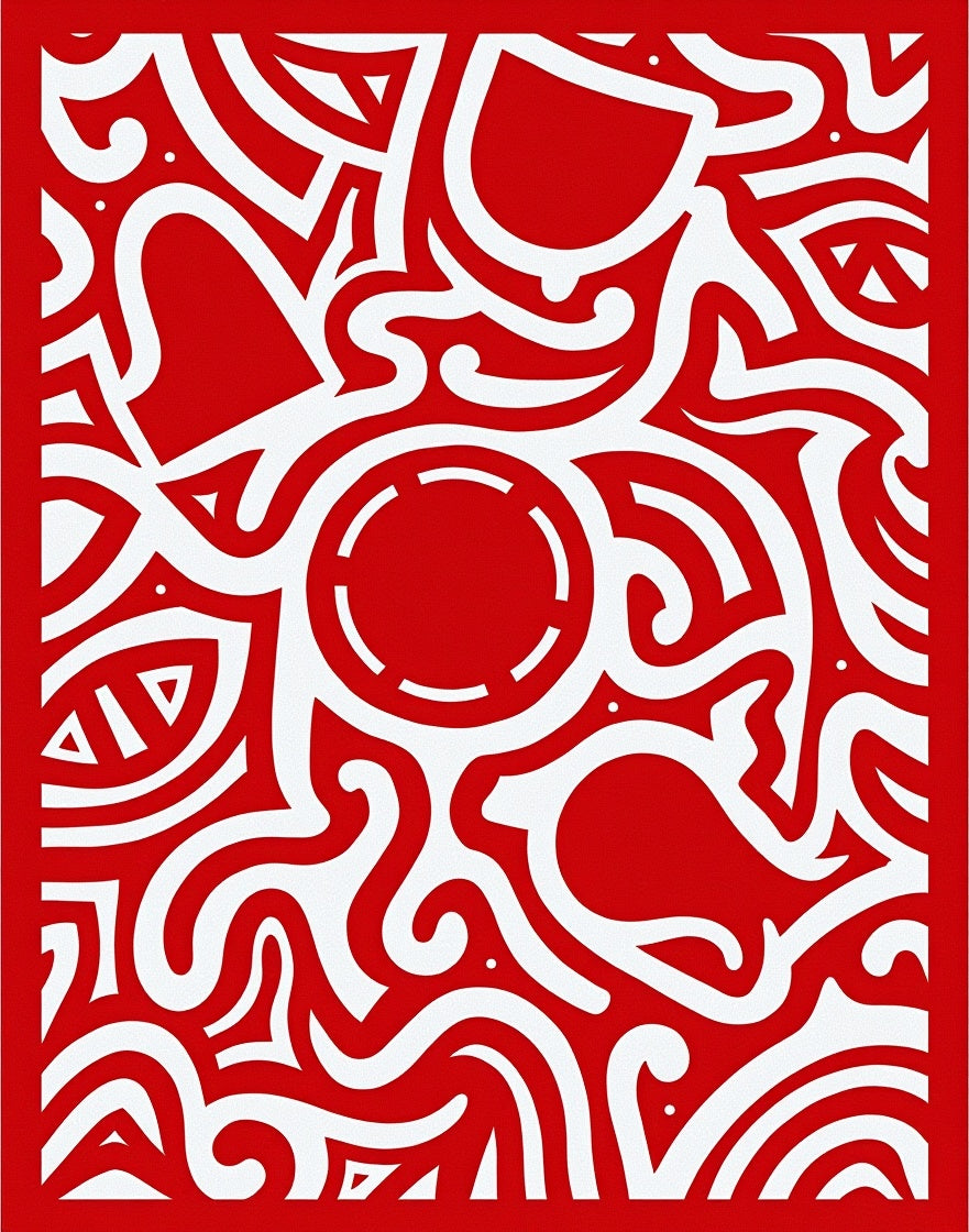 Bold Red White Abstract Organic Flow Rug