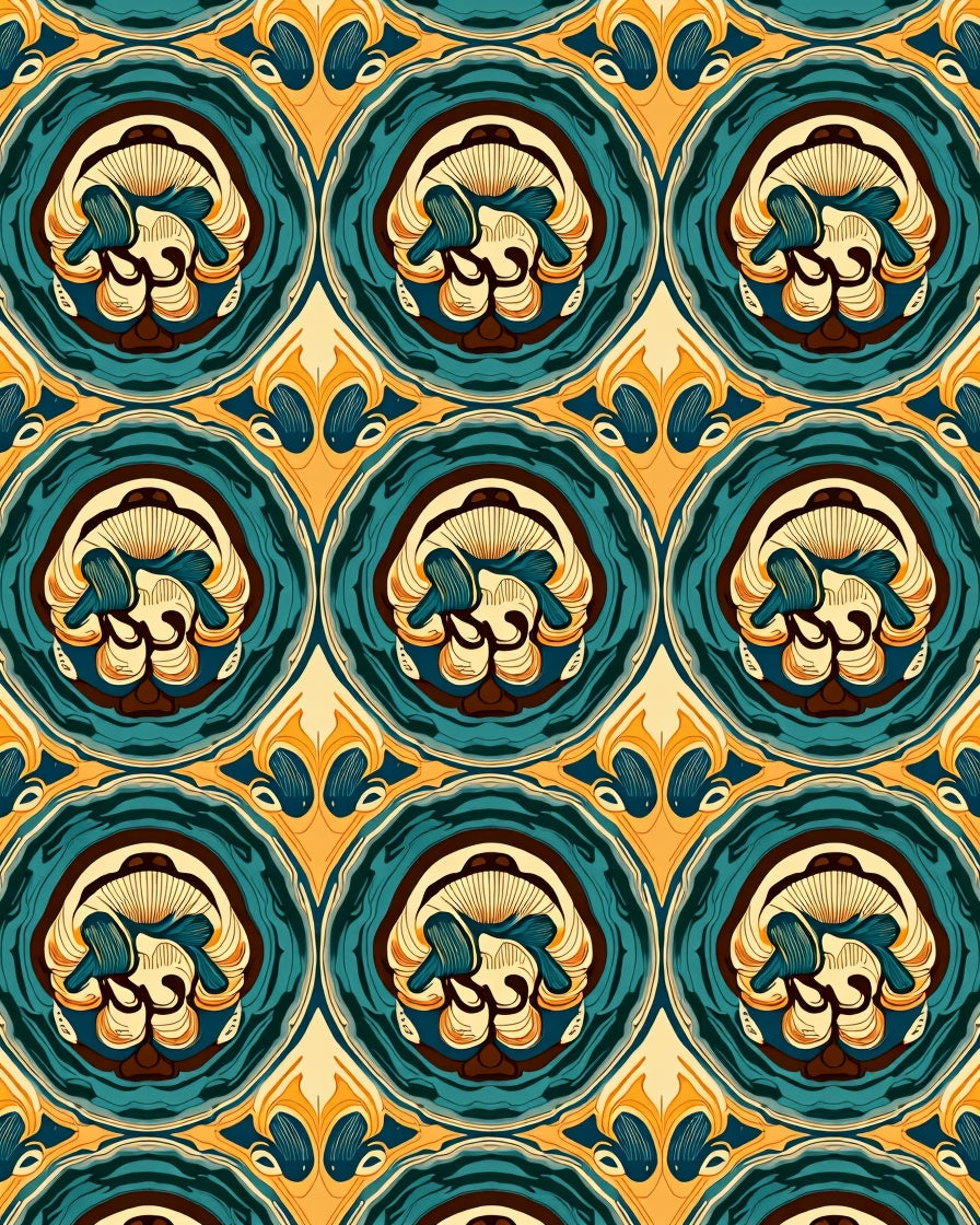 Vibrant Teal And Gold Concentric Medallion Rug