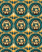 Vibrant Teal And Gold Concentric Medallion Rug
