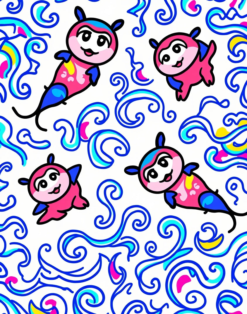 Playful Pink Critters Blue Swirls Rug