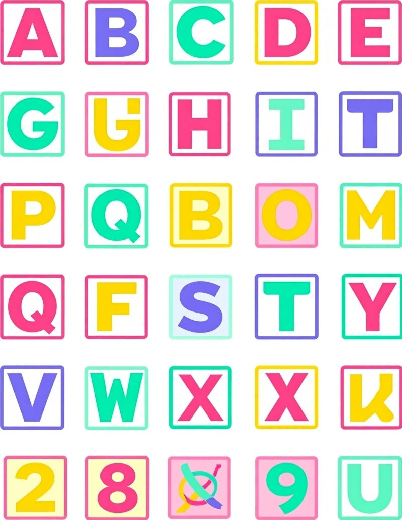 Playful Alphabet Blocks Pastel Grid Rug