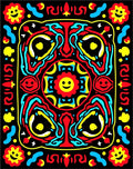 Vibrant Red Yellow Blue Smiling Sun Rug