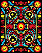 Vibrant Red Yellow Blue Smiling Sun Rug