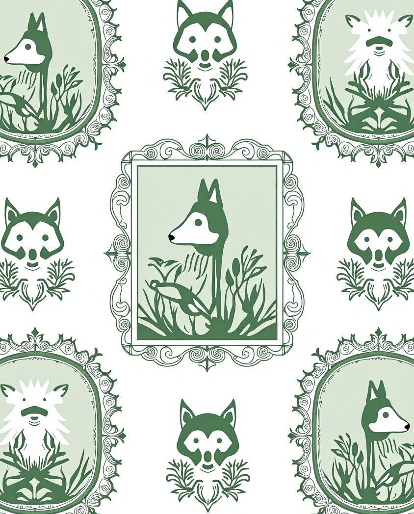 Whimsical Fox Floral Oval Frame Rug