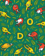 Green Yellow Red Doodle Creatures Ferns Rug