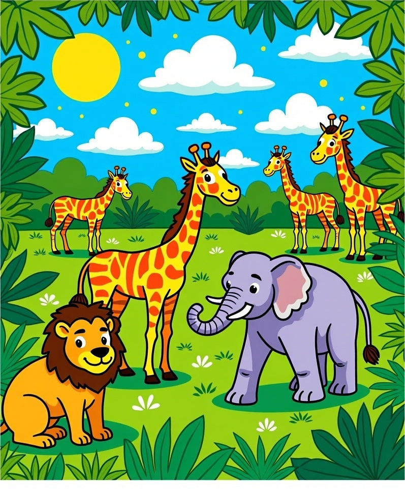 Jungle Safari Animals Giraffe Elephant Lion Rug