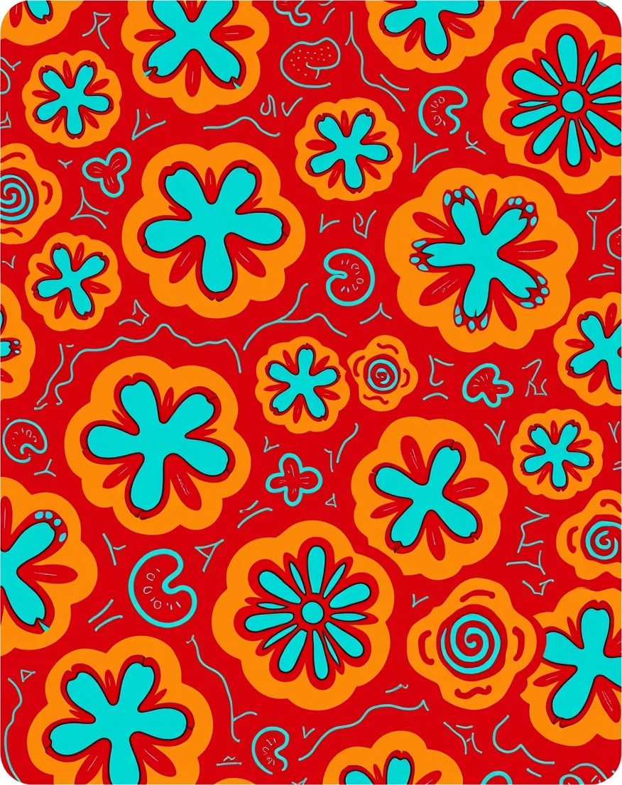 Vibrant Red Orange Floral Medley Rug