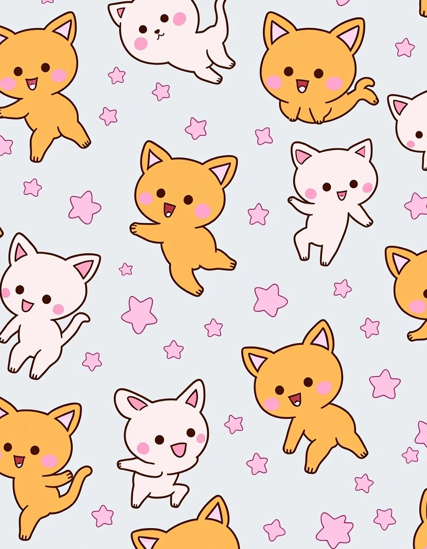Kawaii Orange Pinks Cats Stars Rug