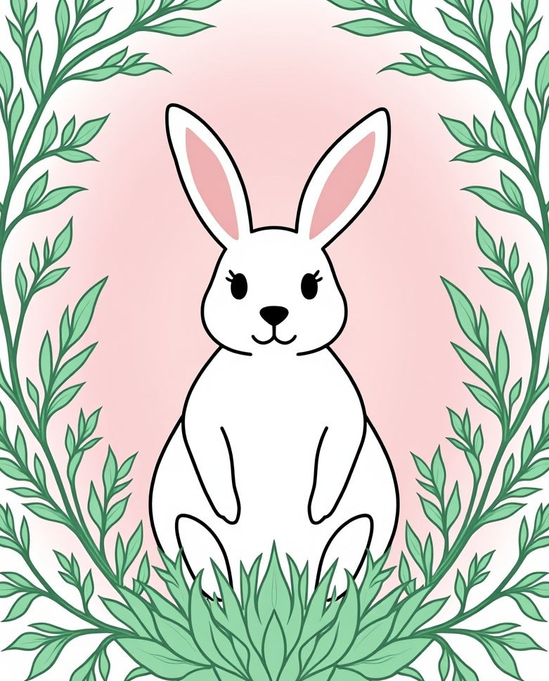 Cute White Bunny Surrounded by Greenery Rug