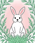 Cute White Bunny Surrounded by Greenery Rug