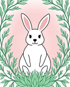 Cute White Bunny Surrounded by Greenery Rug