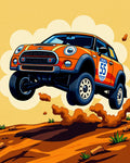 Orange Rally Car Mid-Air Jump Rug