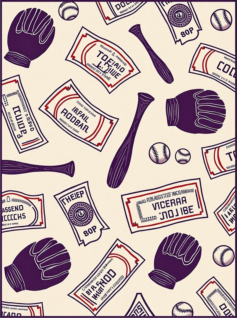 Vintage Baseball Tickets and Gloves Rug
