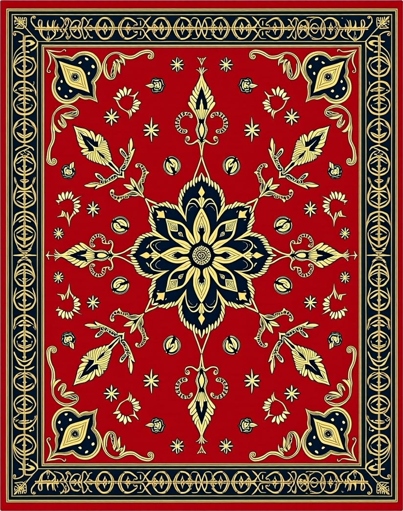 Ornate Scarlet Starburst Bloom Rug