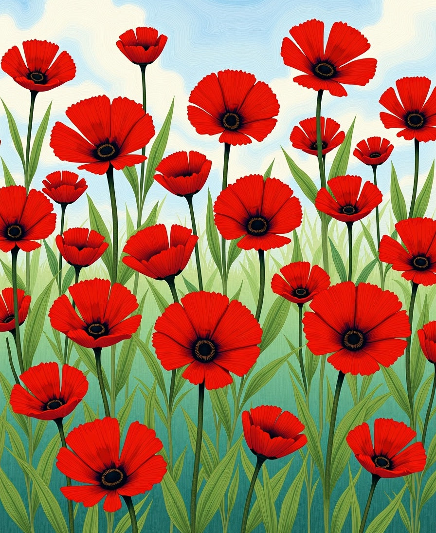 Vibrant Red Poppy Field Rug