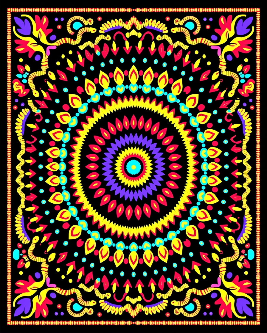 Vibrant Psychedelic Floral Mandala Rug