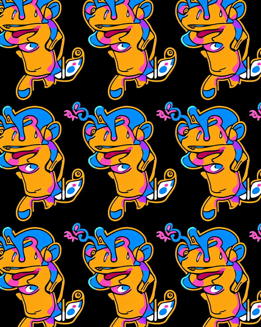 Groovy Orange Blue Pink Character Collage Rug