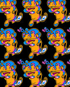 Groovy Orange Blue Pink Character Collage Rug