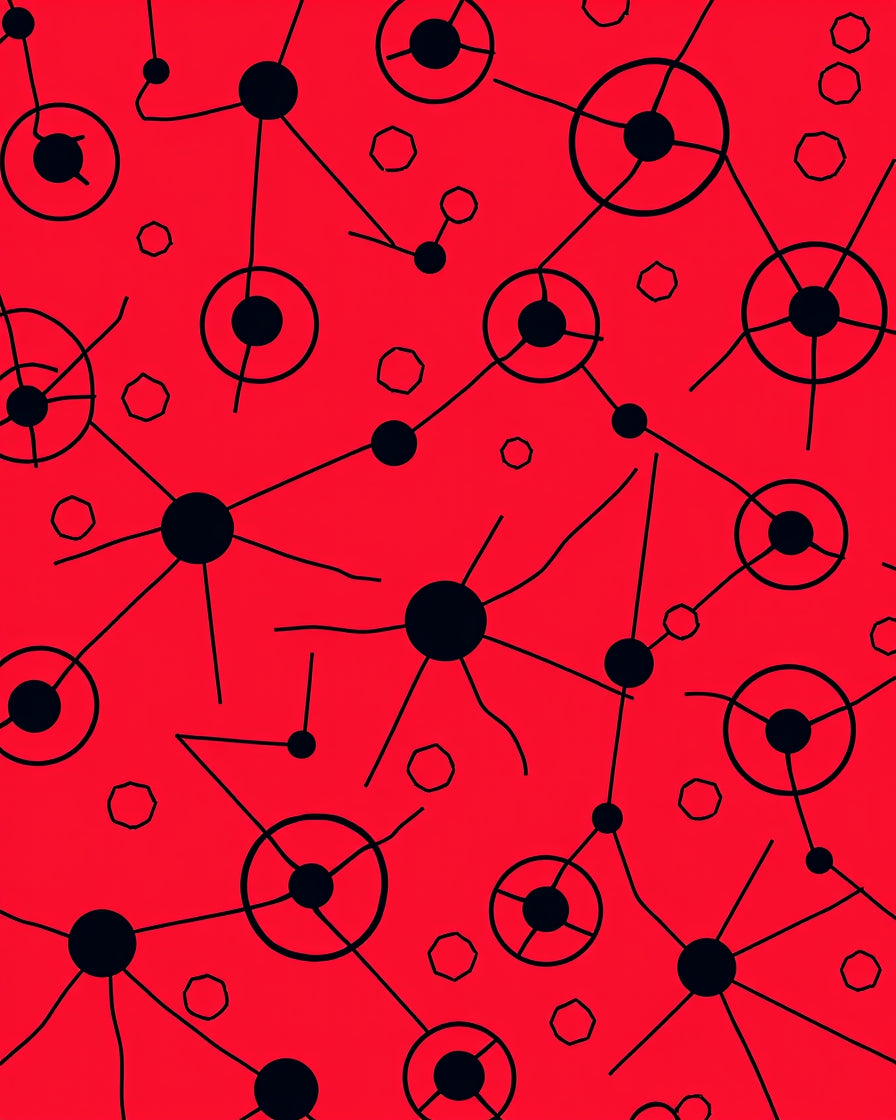 Red Black Atomic Starburst Connection Rug