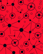 Red Black Atomic Starburst Connection Rug