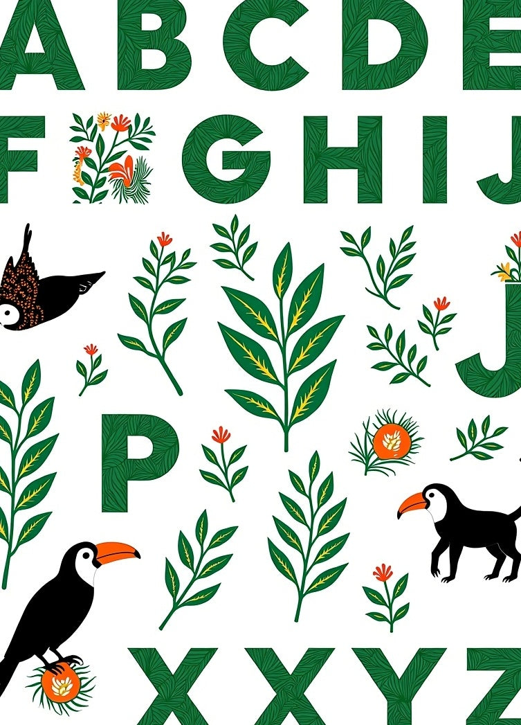 Emerald Alphabet Tropical Birds Rug