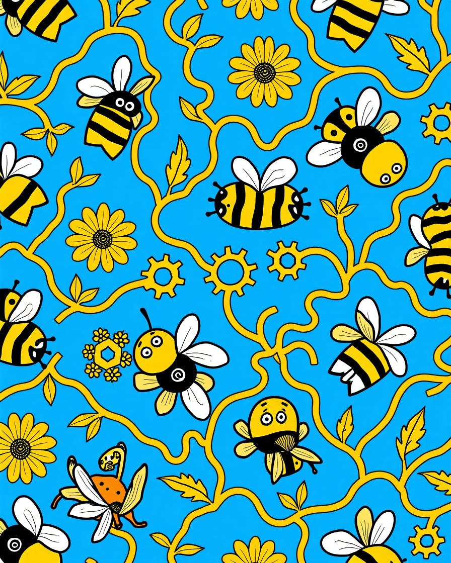 Whimsical Yellow Bee Vine Garden Rug