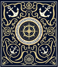 Nautical Navy Gold Anchor Compass Rose Rug