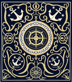 Nautical Navy Gold Anchor Compass Rose Rug