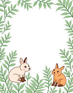 Cute Rabbits and Green Foliage Border Rug
