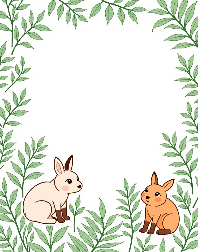 Cute Rabbits and Green Foliage Border Rug