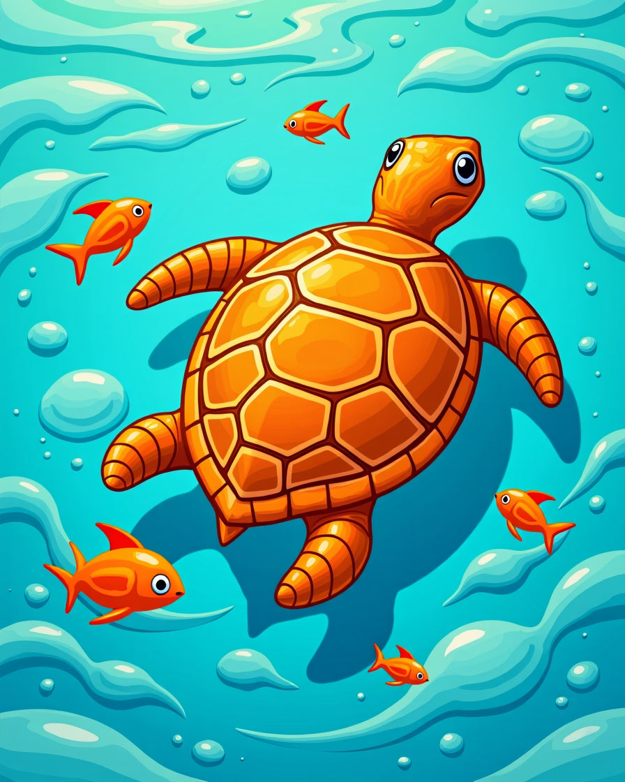 Friendly Orange Turtle Undersea Companion Rug