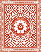 Bold Red Geometric Medallion Border Rug