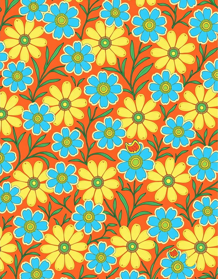 Vibrant Orange Floral With Blue Yellow Accents Rug