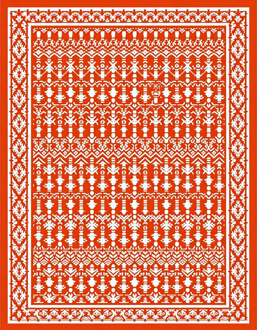 Vibrant Orange Geometric Tribal Runner Rug