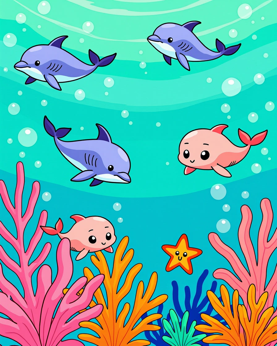 Cute Dolphin Undersea Coral Scene Rug