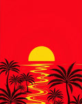 Dramatic Red Tropical Sunset Palms Rug