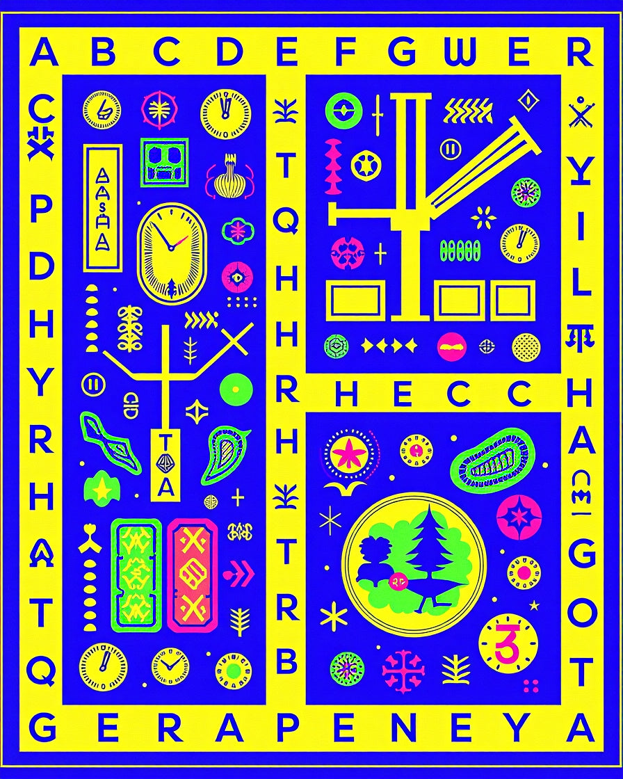 Bold Blue Yellow Alphabet Graphic Rug