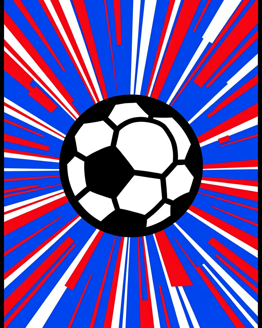 Explosive Soccer Ball Red White Blue Rays Rug