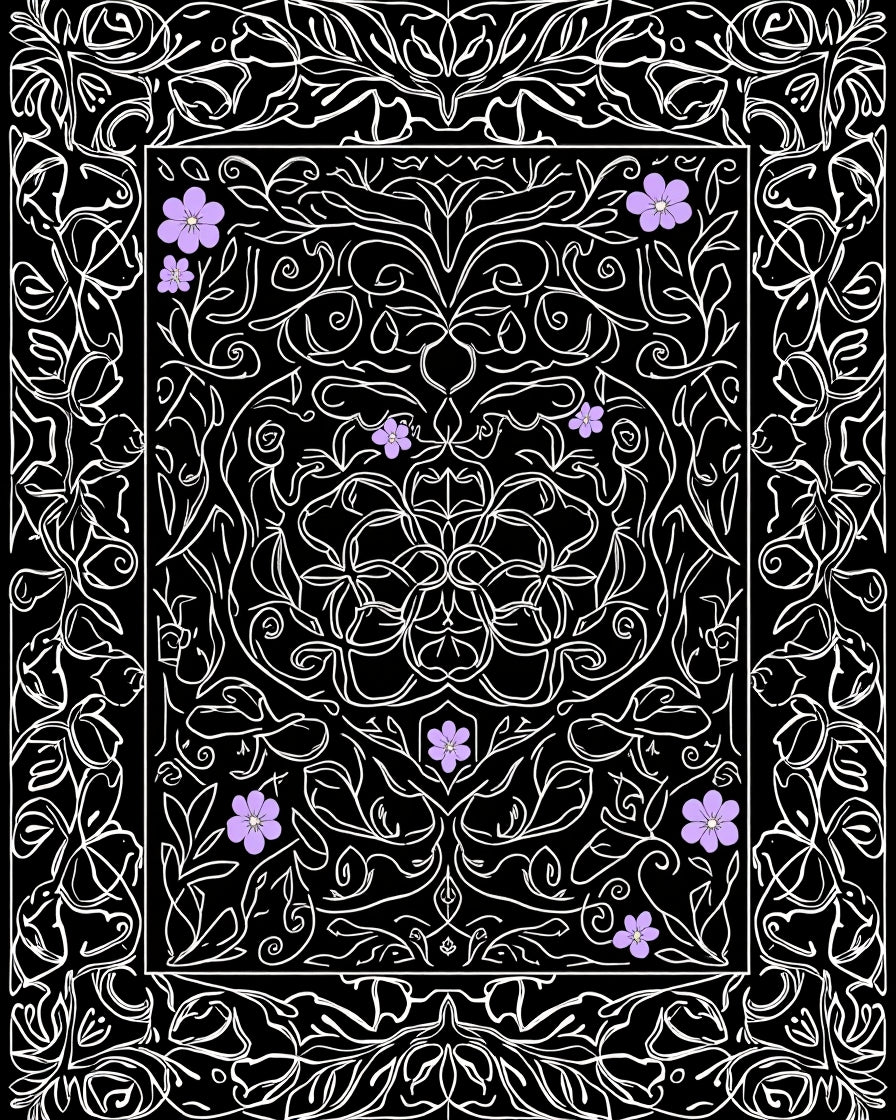 Elegant Violet Floral Vine Medallion Rug
