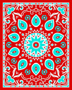 Crimson Teal Floral Mandala Rug