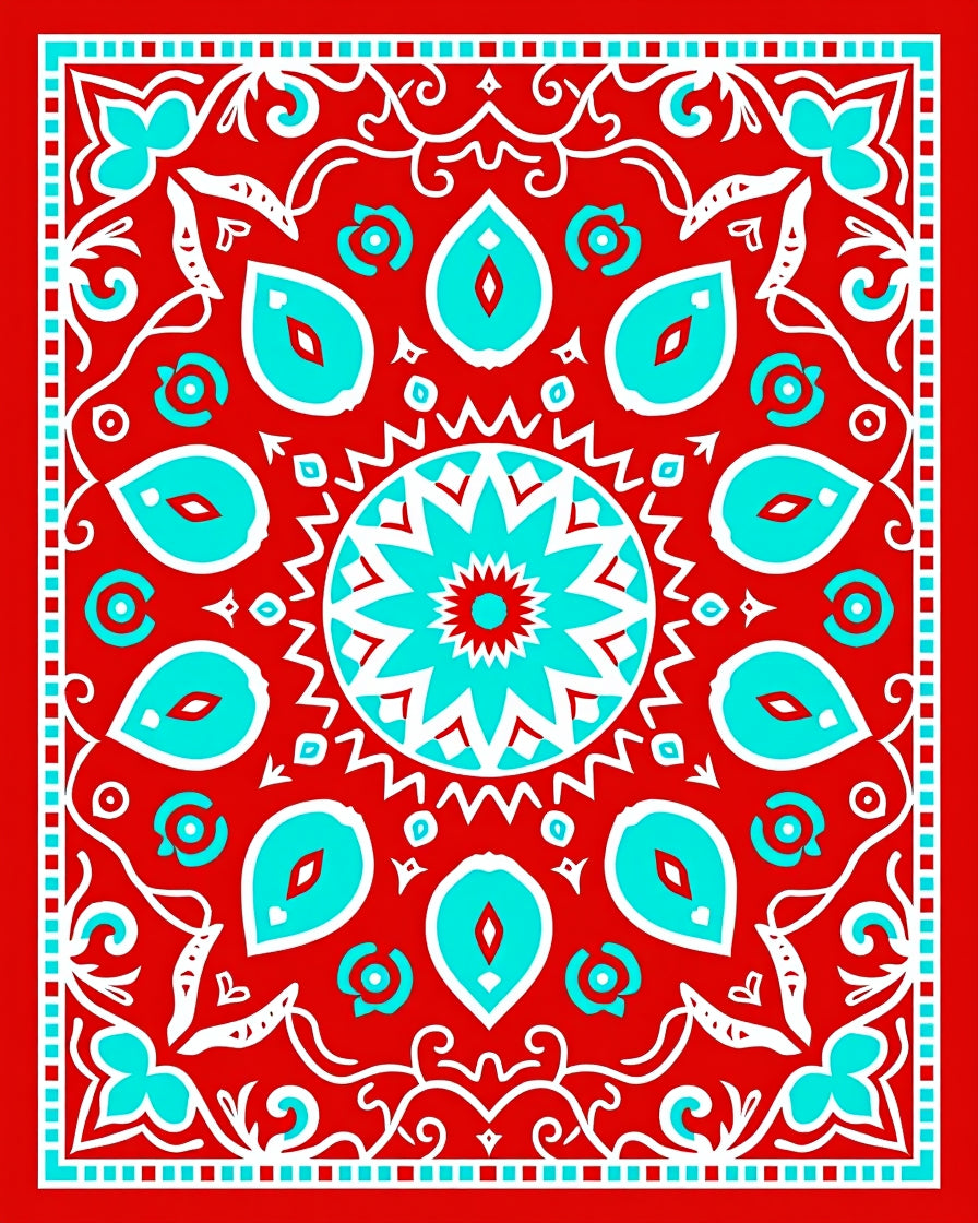 Crimson Teal Floral Mandala Rug