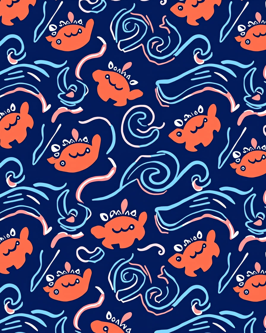 Whimsical Coral Ocean Creatures Waves Rug