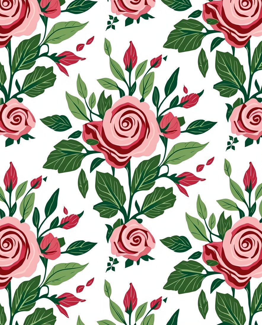 Pink Rose Garden with Green Leaves Rug