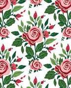 Pink Rose Garden with Green Leaves Rug