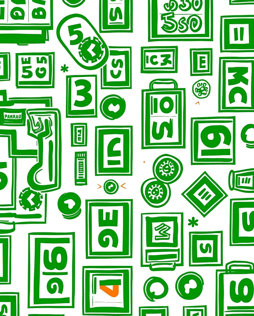 Bold Green Graphic Number Collage Rug