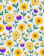 Yellow Purple Flower Garden Tile Rug
