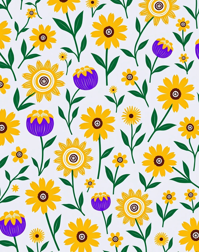 Yellow Purple Flower Garden Tile Rug