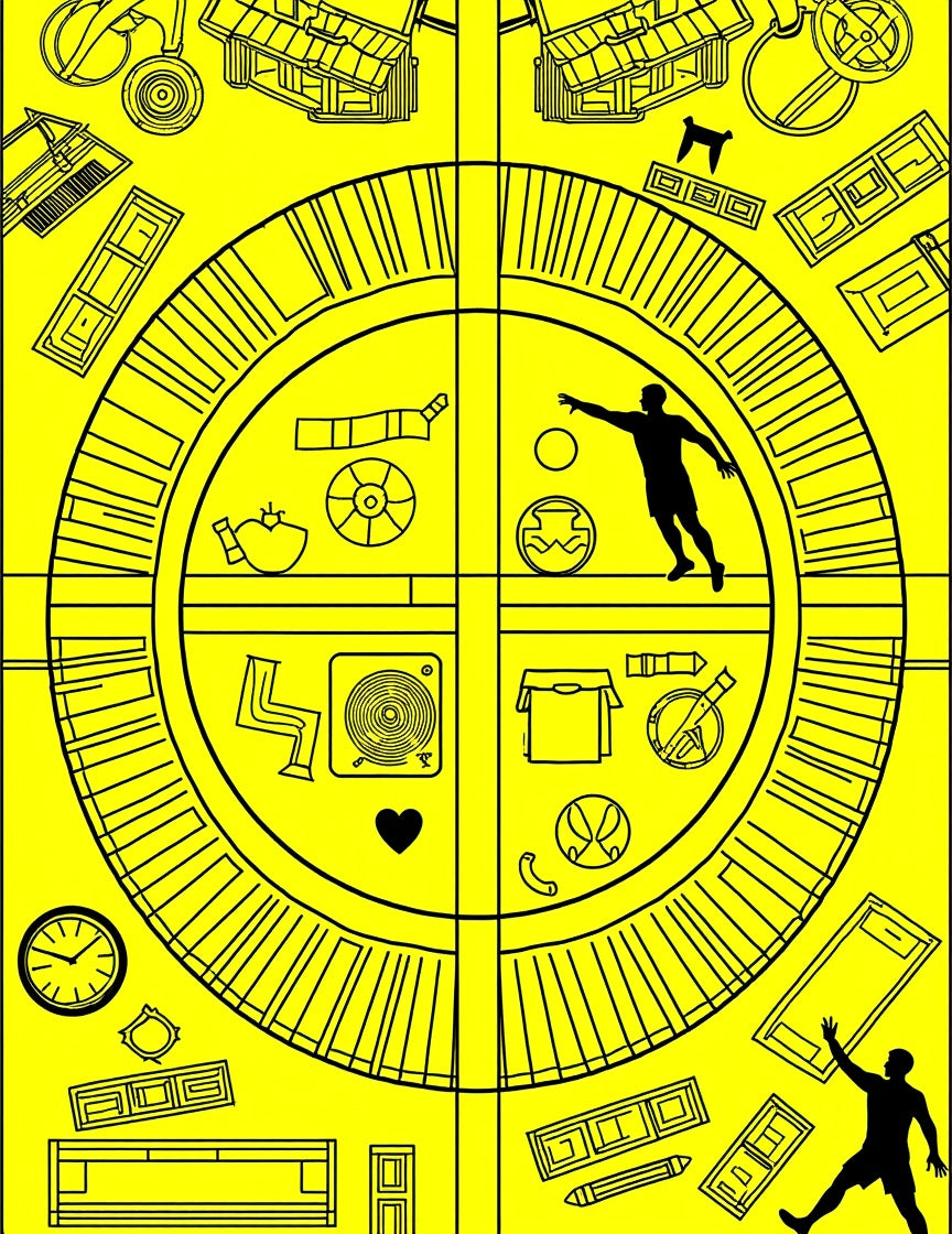 Vibrant Yellow Circular Collage Rug
